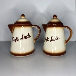 Large Vintage Coffee Pot Shaped Salt & Pepper Shakers Pot Luck
